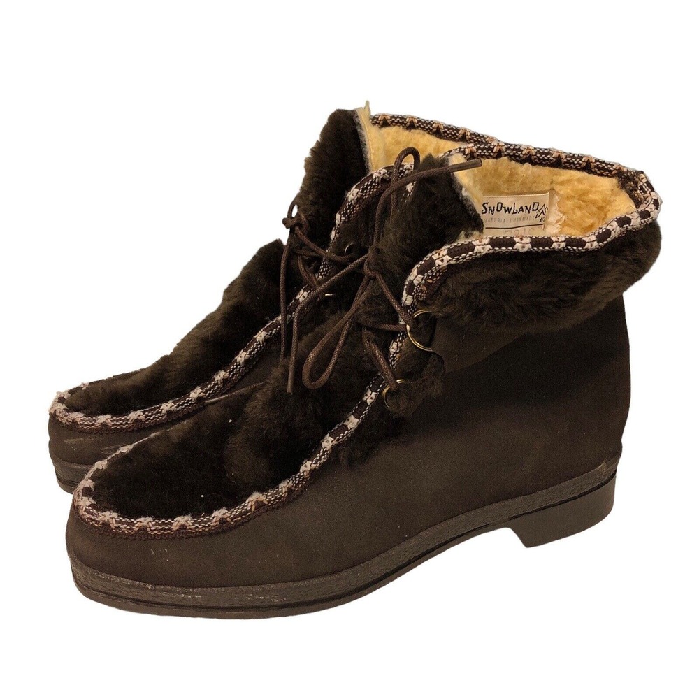 Snowland‎ Brown Suede Leather Faux Fur Boots Sherpa Lined England Womens 8 Vtg